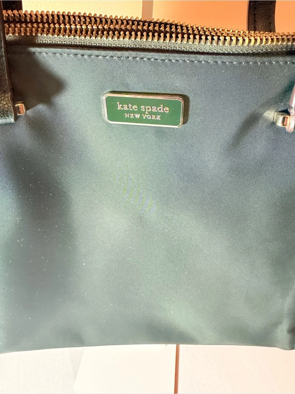 kate spade dark green tote with gold hardware